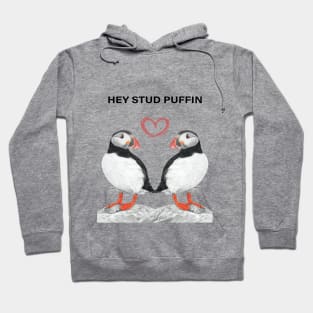 Stud Puffin - Stud muffin - Puffin couple - Puffin art - couple art - bedroom art - Puffin lovers Hoodie